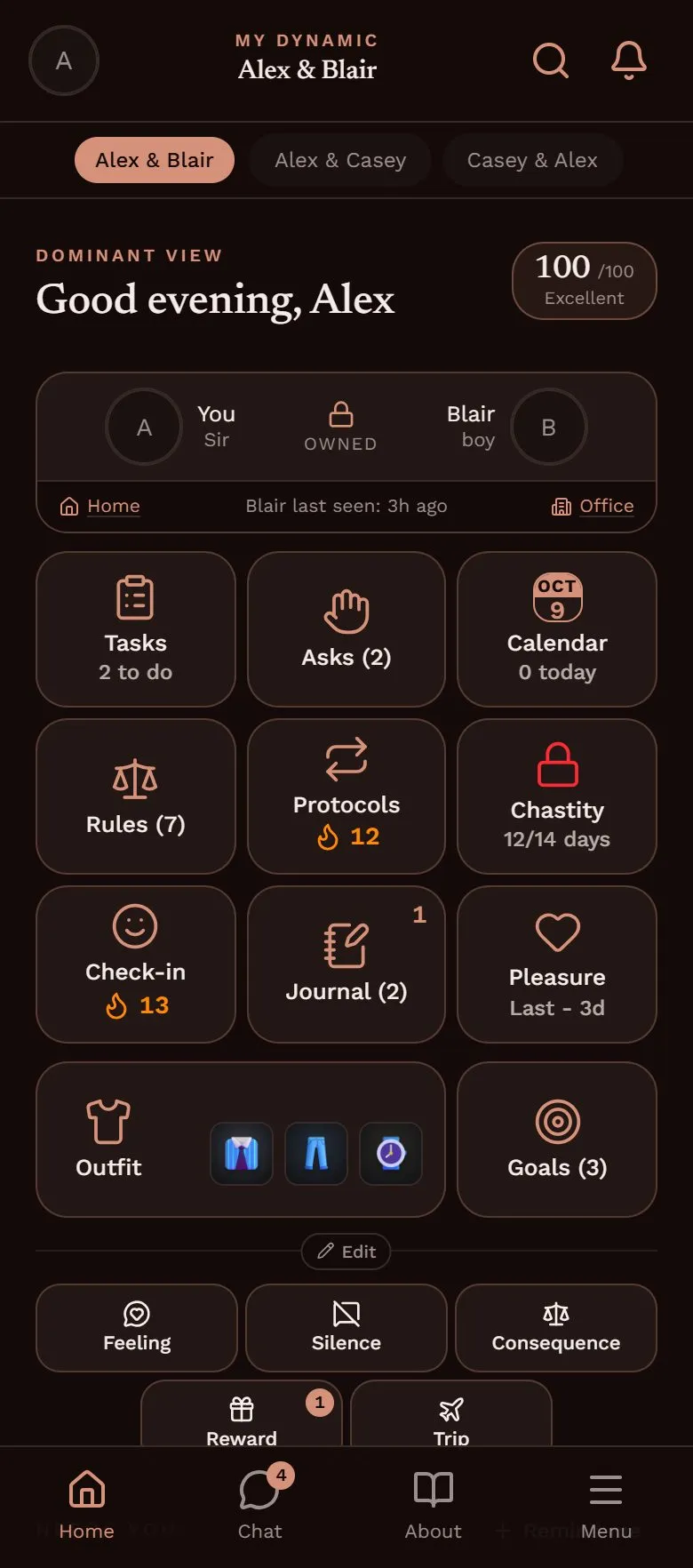 My Dynamic app's home screen in the Rust theme